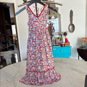 Vibrant Floral Kids Dress with Red Accents